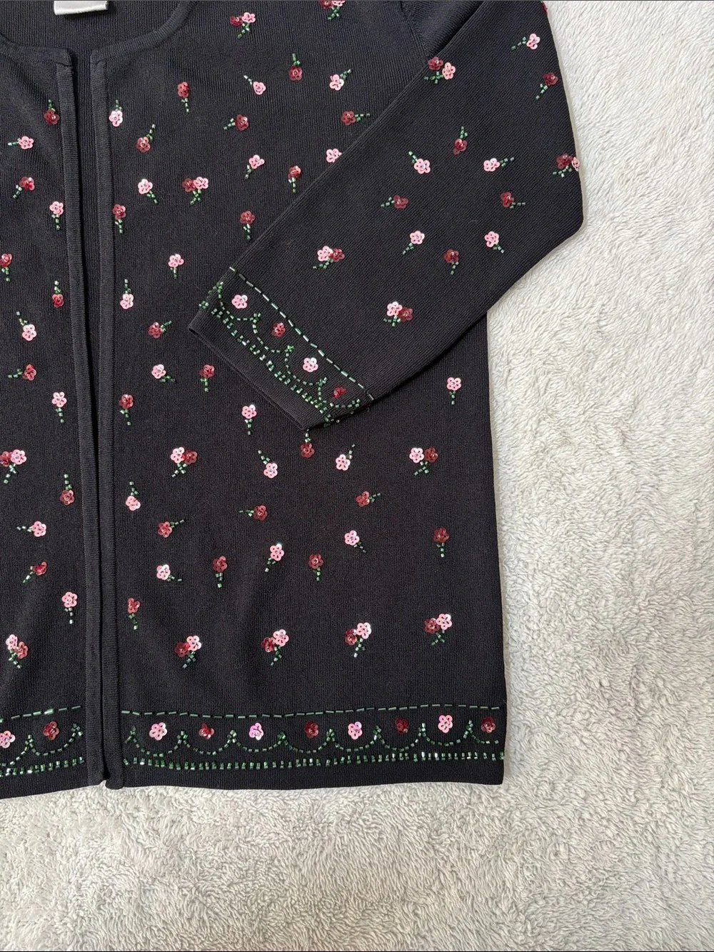 Joseph Black Cardigan with Pink and Red Floral Embroidery - Picture 4 of 10